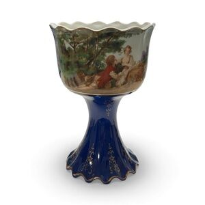 Limoges mid century pedestal bowl cobalt blue. 
Preowned